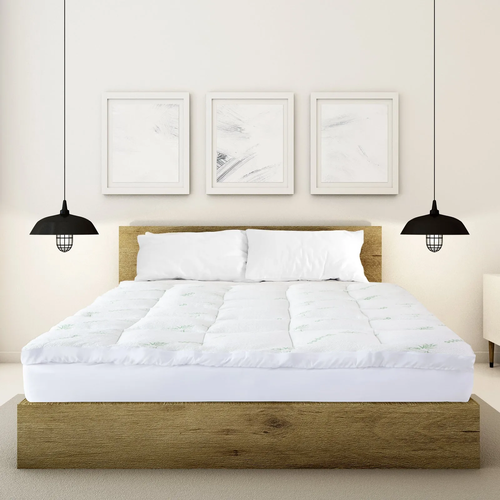 1000GSM Luxury Bamboo Covered Mattress Topper Ball Fibre Gusset | Double | White