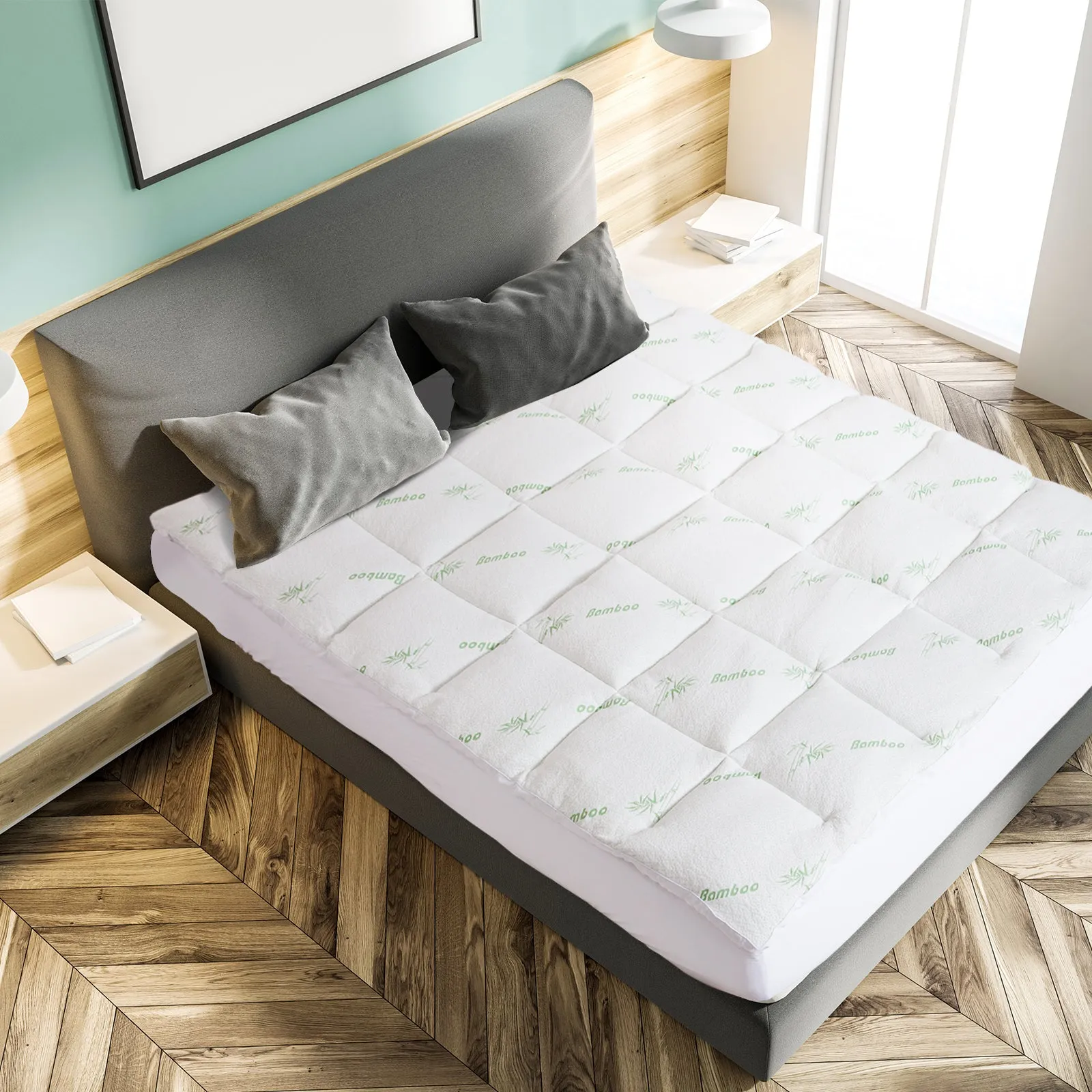 1000GSM Luxury Bamboo Covered Mattress Topper | Ball Fibre Gusset | King | White