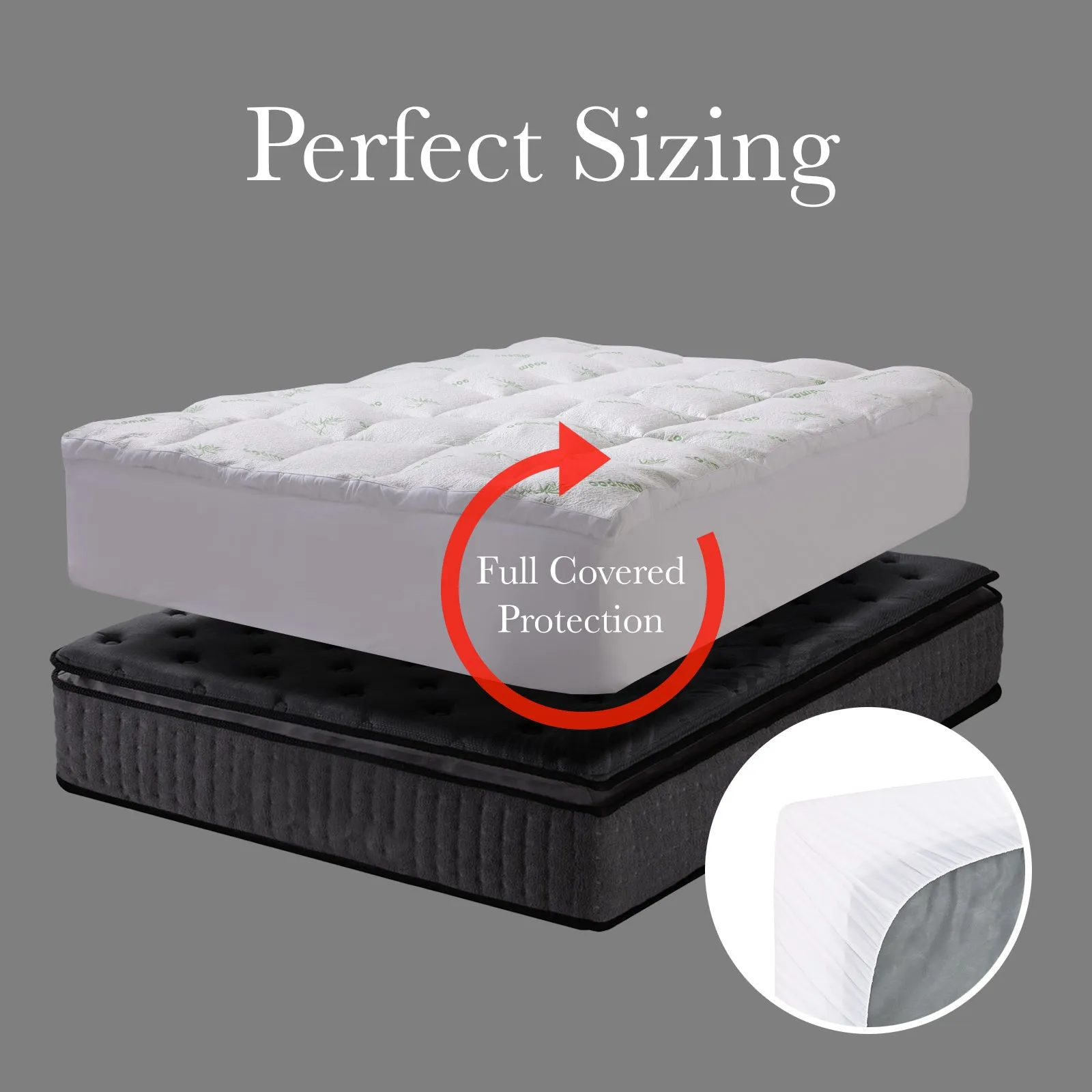 1000GSM Luxury Bamboo Covered Mattress Topper | Ball Fibre Gusset | King | White