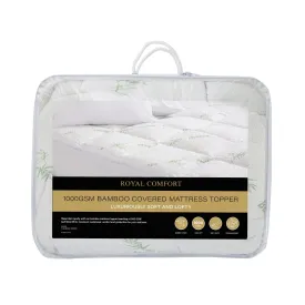 1000GSM Luxury Bamboo Covered Mattress Topper Ball Fibre Gusset | Queen | White
