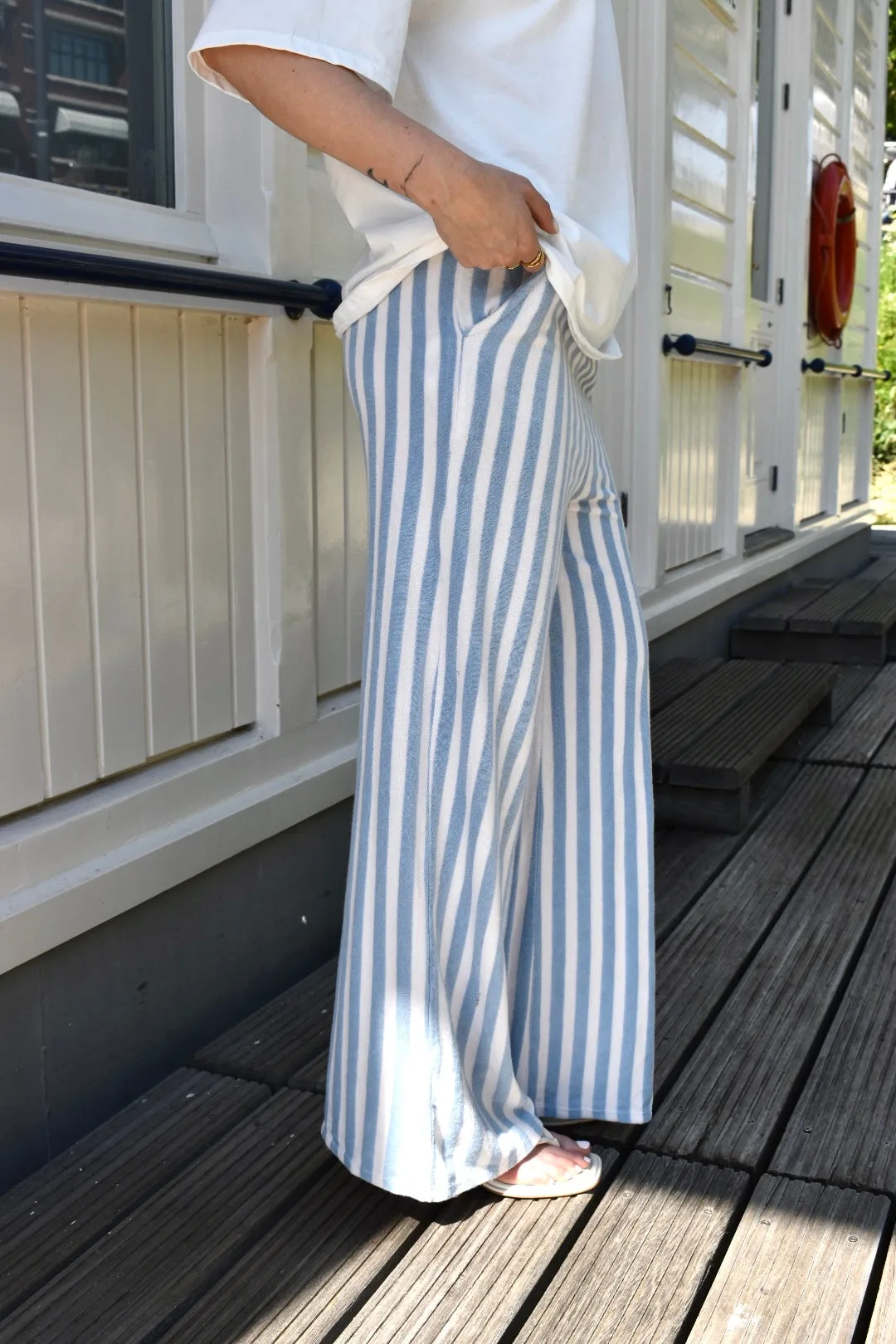 Badstof gestreepte broek - Blauw/wit