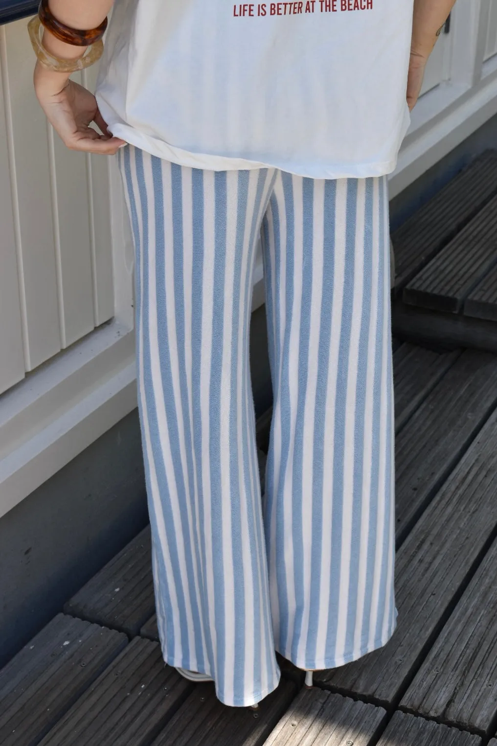 Badstof gestreepte broek - Blauw/wit