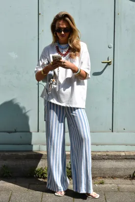 Badstof gestreepte broek - Blauw/wit