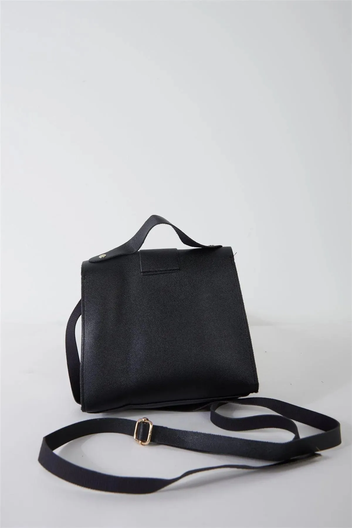 Black Vegan Leather Buckle Comfortable Crossbody Flap Satchel Handbag /3 Bags