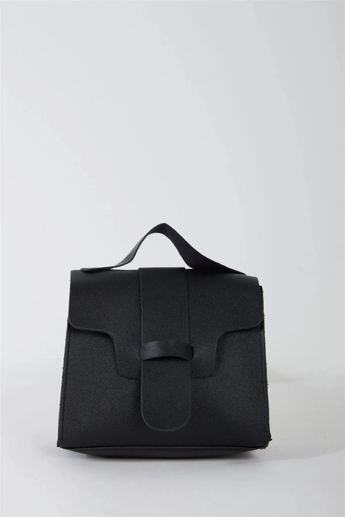 Black Vegan Leather Buckle Comfortable Crossbody Flap Satchel Handbag /3 Bags