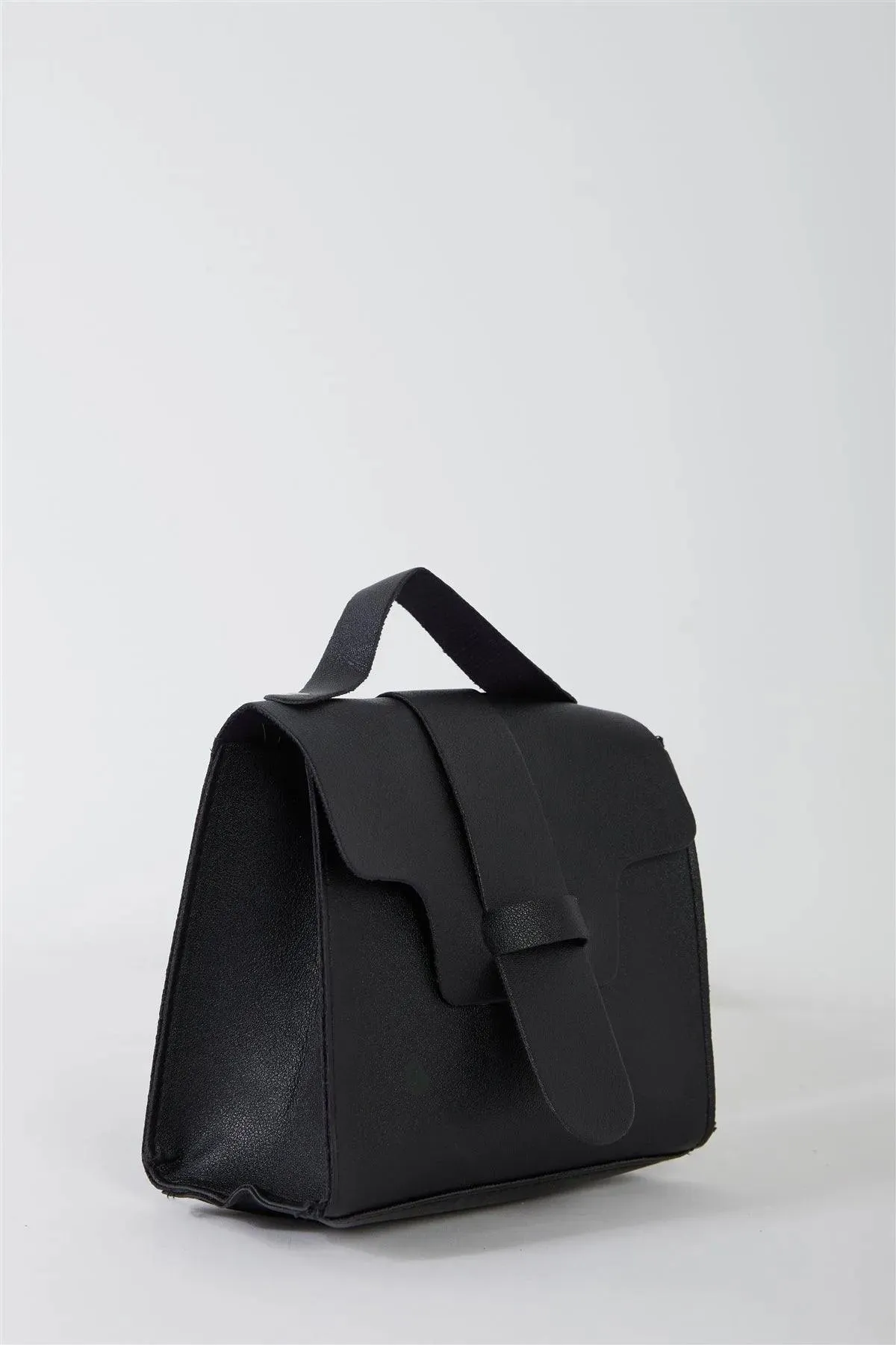 Black Vegan Leather Buckle Comfortable Crossbody Flap Satchel Handbag /3 Bags