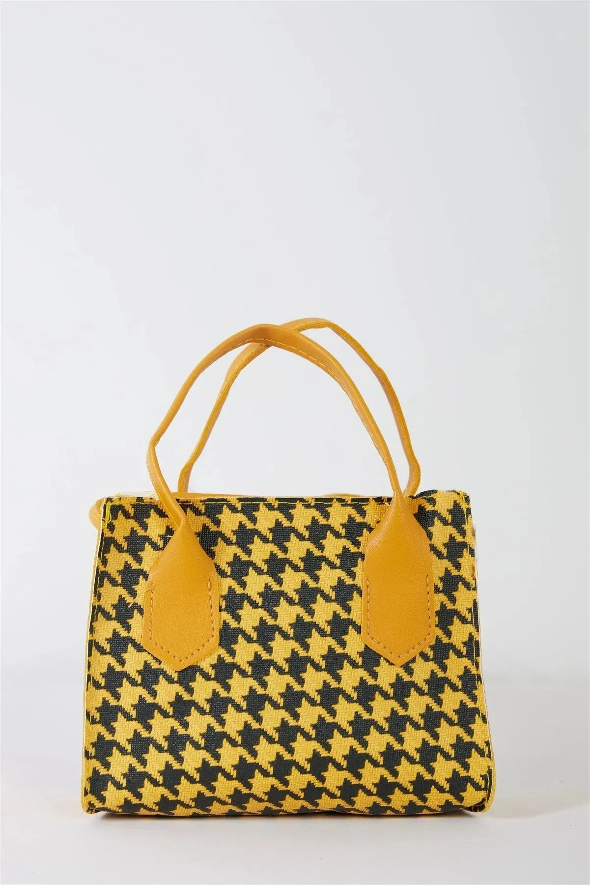 Black Yellow Houndstooth Two Handles Small Handbag