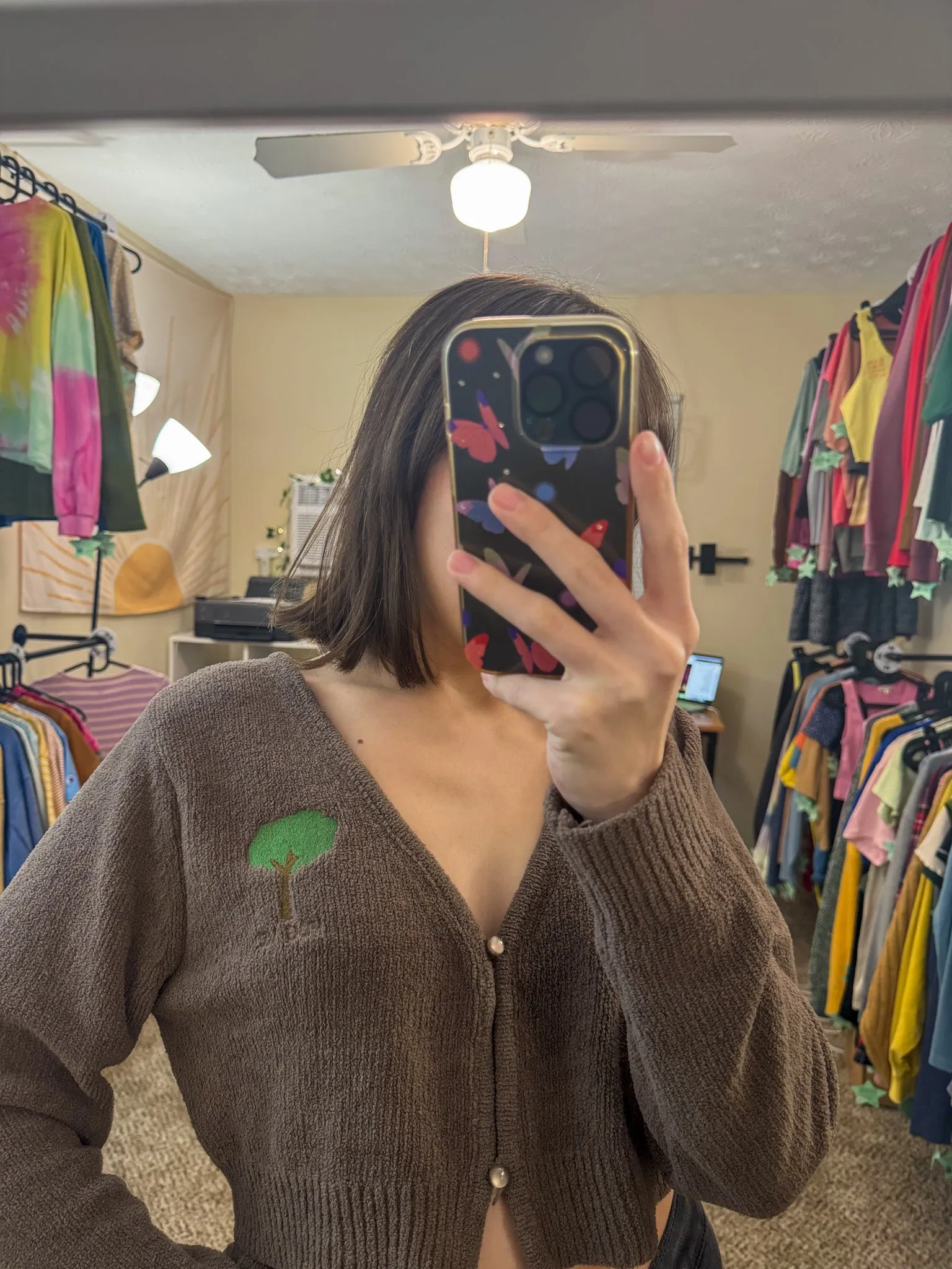 Brown Cropped Tree Sweater 2XL