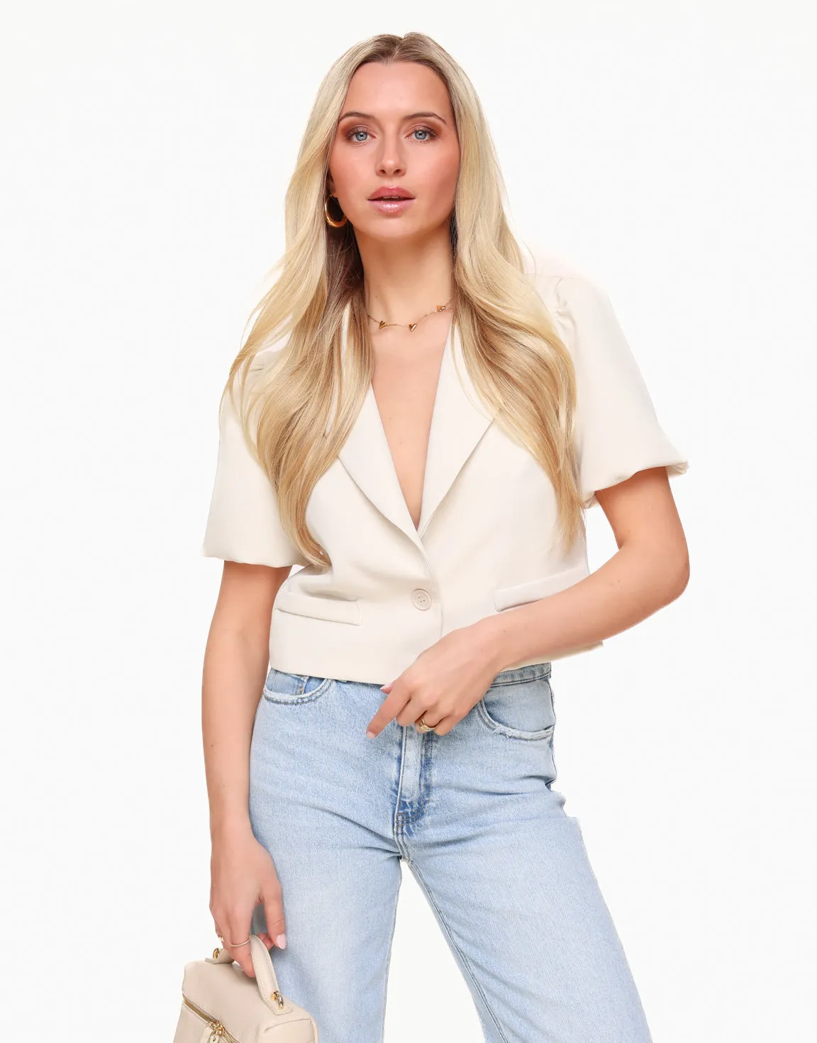 Creme F/W Edit Cropped Pofmouwen - Blazer