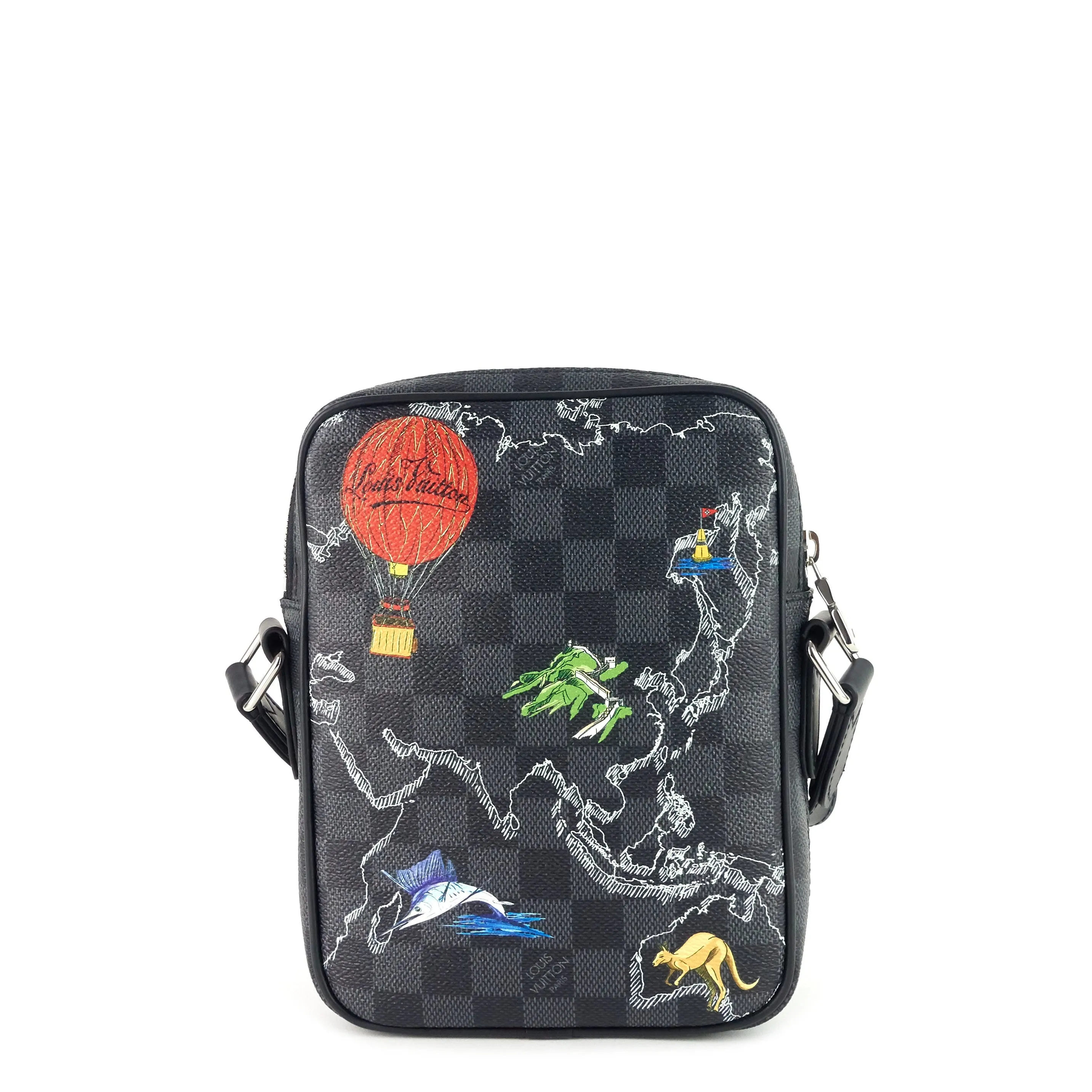 Danube Slim PM World Map Damier Graphite Canvas Messenger Bag
