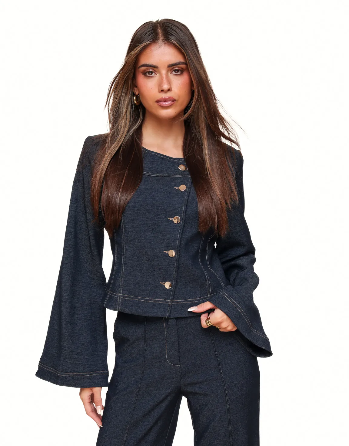 Donkerblauwe Knopen Denim - Jasje
