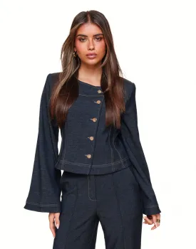 Donkerblauwe Knopen Denim - Jasje