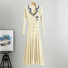 Emma Long Sleeve Embroidered Logo Button Down Knitted Midi Dress