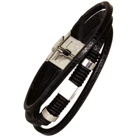 GoSteel Men's Multi-Layer Genuine Leather with Silver Stainless Steel Ornaments Bracelet