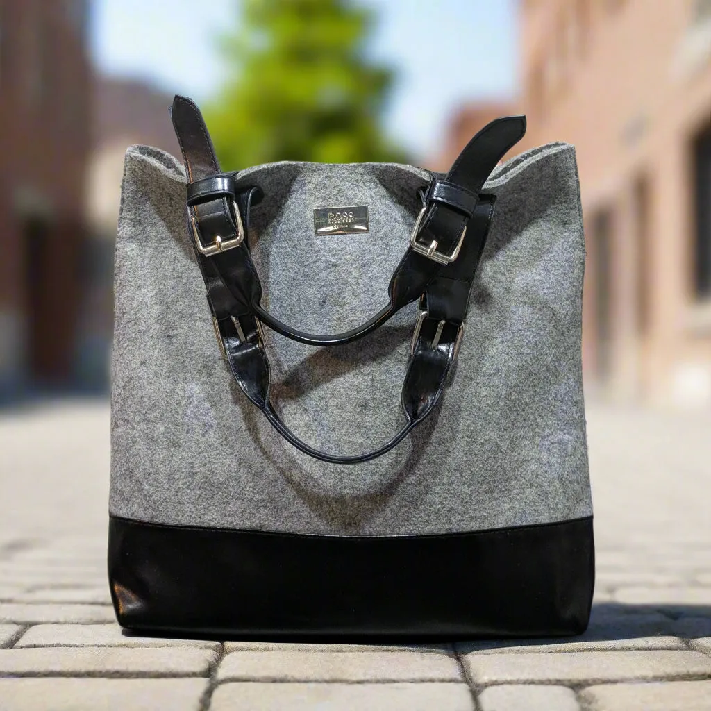 Hugo Boss Ladies Suede Handbag - Grey & Black
