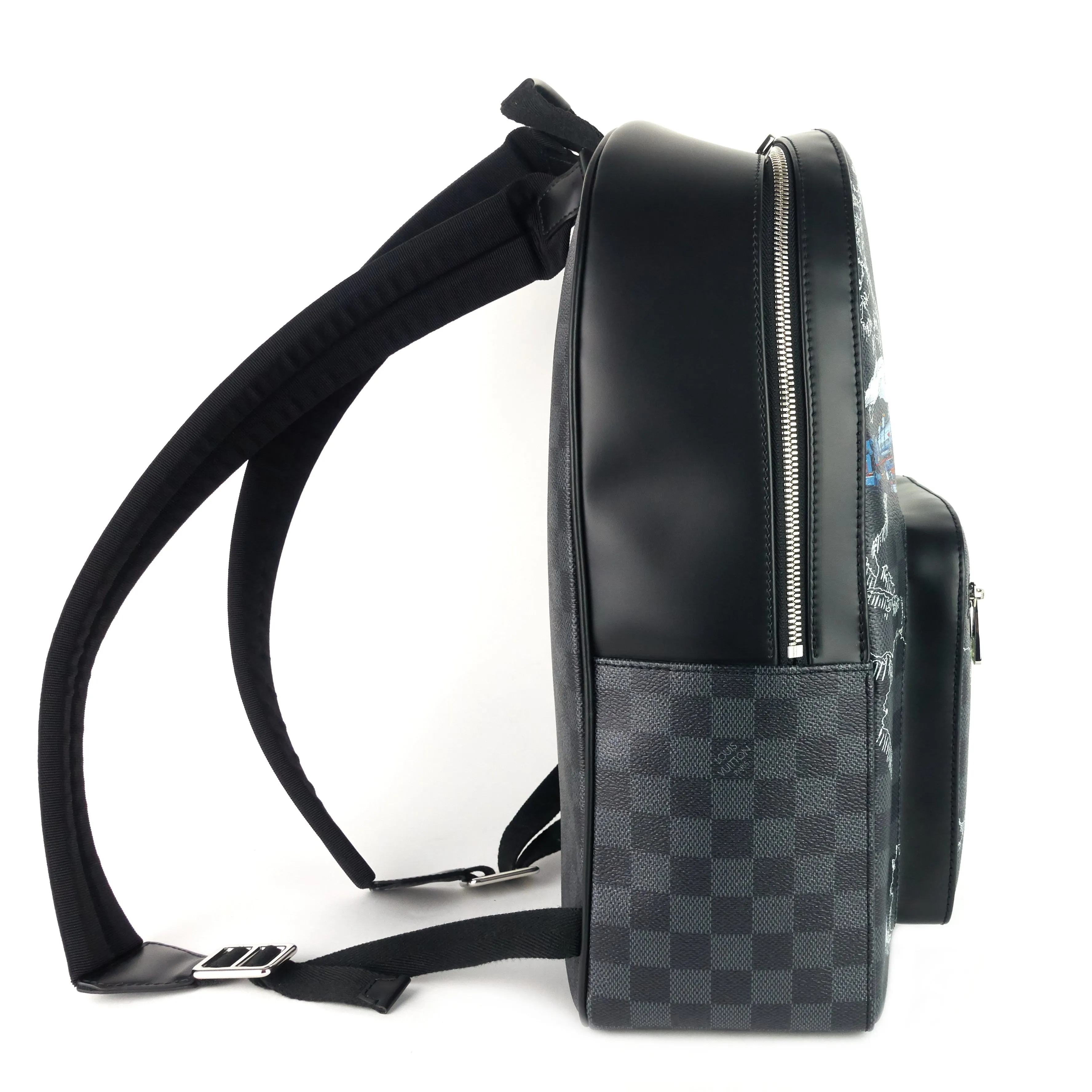 Josh World Map Damier Graphite Canvas Backpack