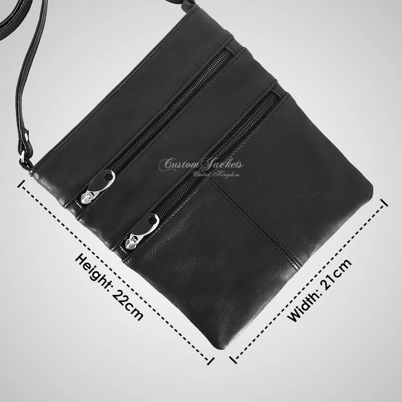 Ladies Leather Crossbody Bag Black Long Strap Slim Travel Bag