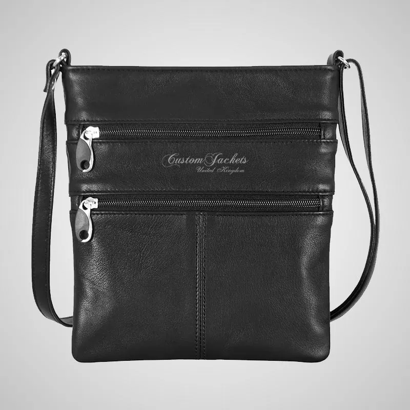 Ladies Leather Crossbody Bag Black Long Strap Slim Travel Bag