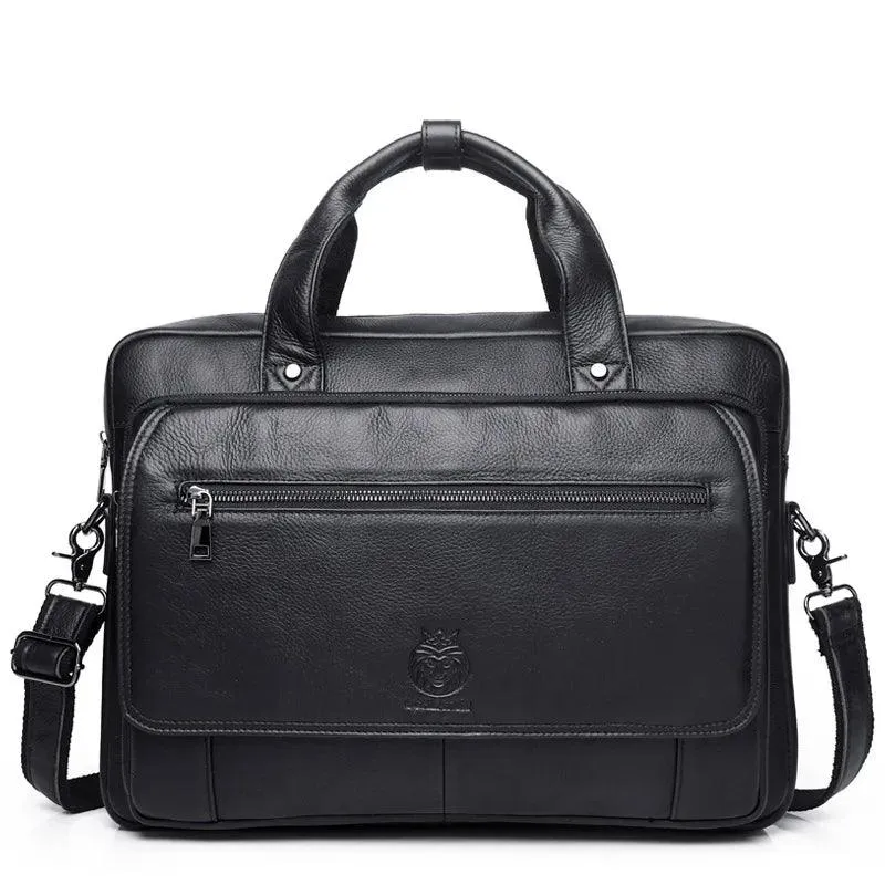 Men's 100% Cowhide Leather Business Briefcase – Large Capacity Handbag
