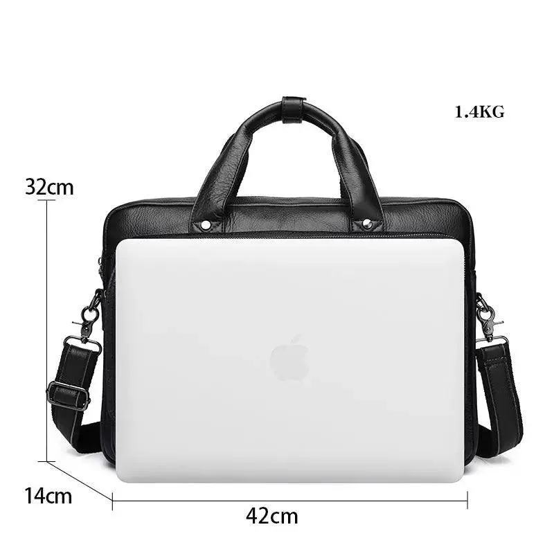 Men's 100% Cowhide Leather Business Briefcase – Large Capacity Handbag