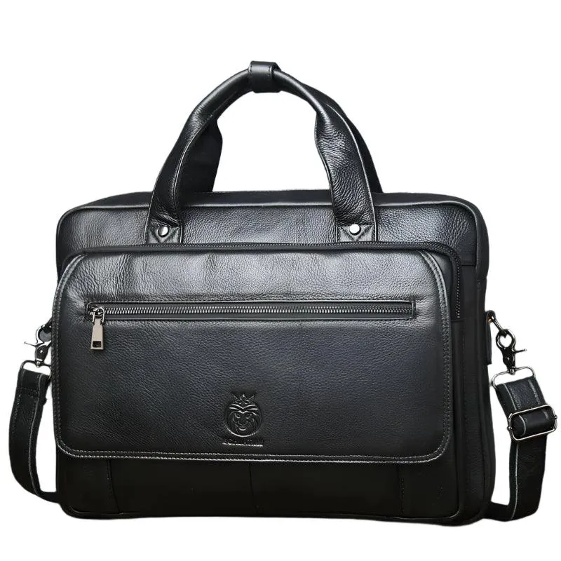 Men's 100% Cowhide Leather Business Briefcase – Large Capacity Handbag