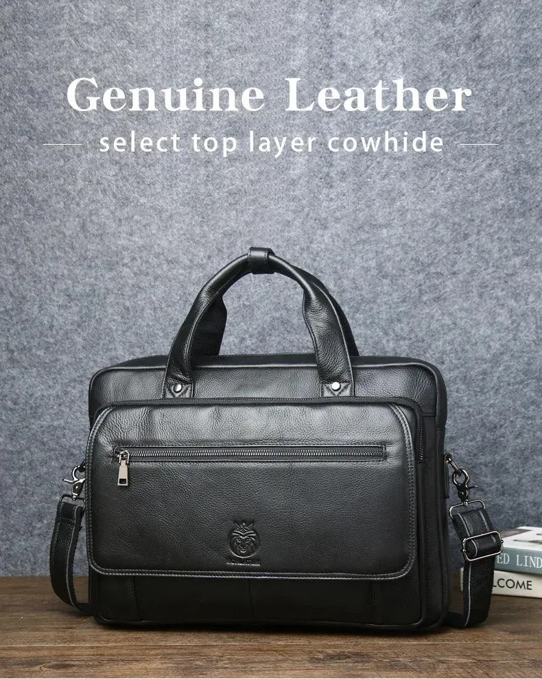 Men's 100% Cowhide Leather Business Briefcase – Large Capacity Handbag