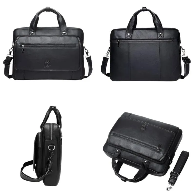 Men's 100% Cowhide Leather Business Briefcase – Large Capacity Handbag