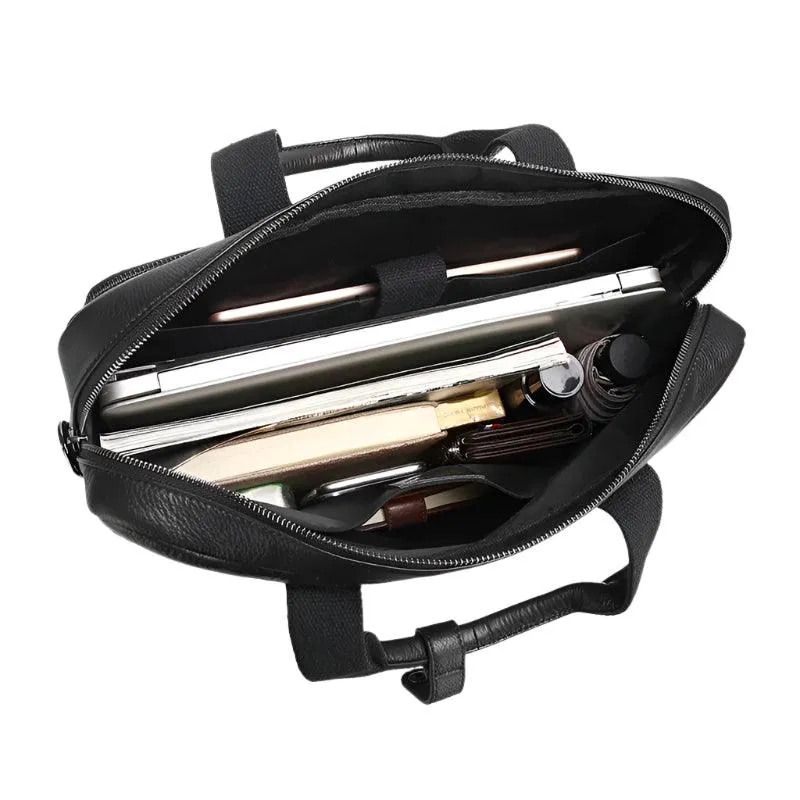 Men's 100% Cowhide Leather Business Briefcase – Large Capacity Handbag