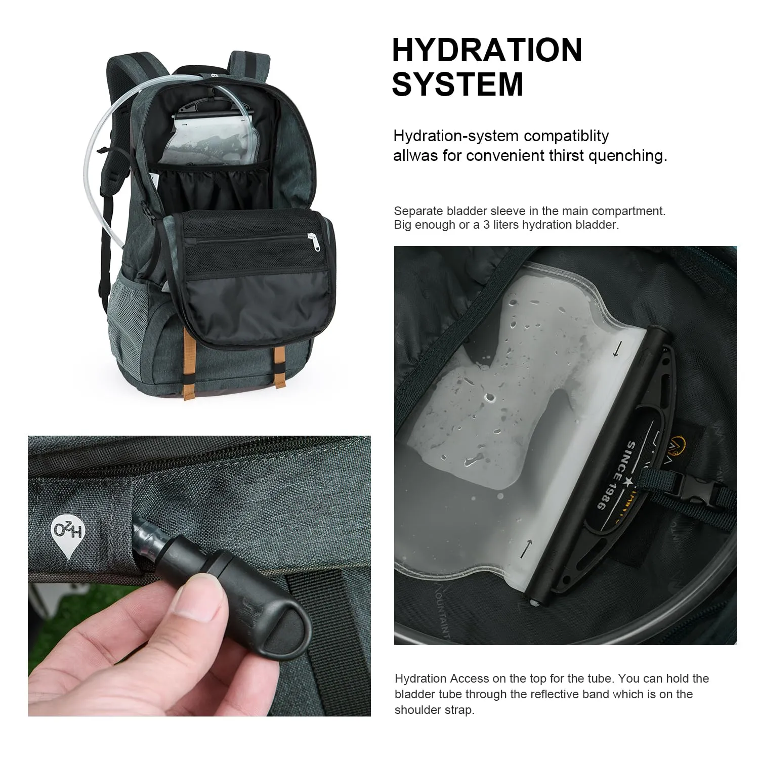 MOUNTAINTOP 40L Hiking Backpack for Women & Men Outdoor Travel Camping Day Pack with Rain Cover, 21.7 x 13 x 7.9 in, Dark Grey