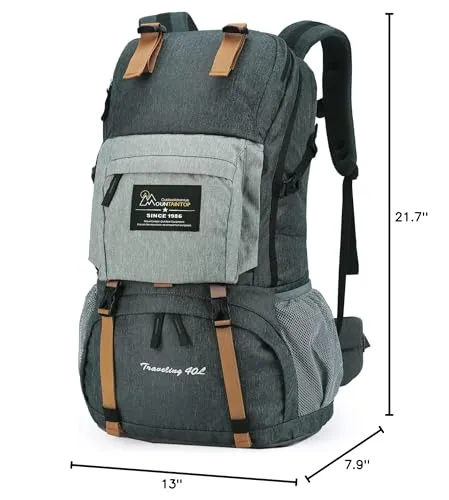 MOUNTAINTOP 40L Hiking Backpack for Women & Men Outdoor Travel Camping Day Pack with Rain Cover, 21.7 x 13 x 7.9 in, Dark Grey