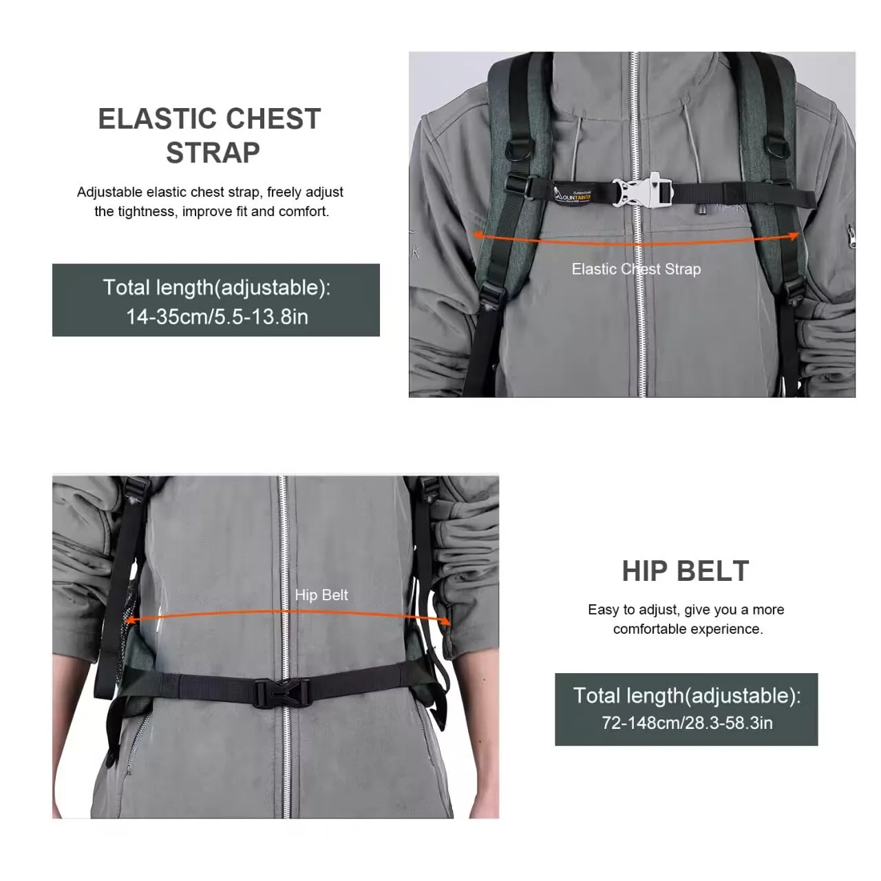 MOUNTAINTOP 40L Hiking Backpack for Women & Men Outdoor Travel Camping Day Pack with Rain Cover, 21.7 x 13 x 7.9 in, Dark Grey