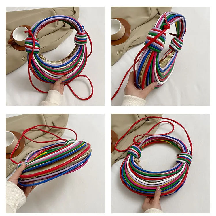 Multi-coloured Fashionable Candy Color Handbag – Crossbody Women’s Woven Bag with Unique Line Design