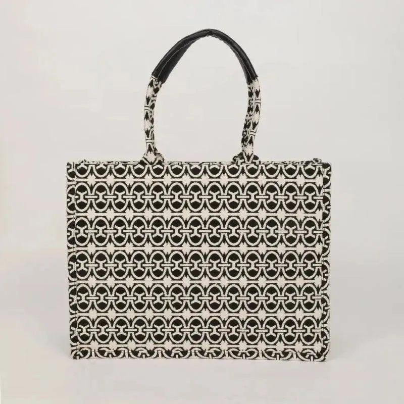 Polyester Chain Print Design Handbag | 16 x 6 x 12 inches