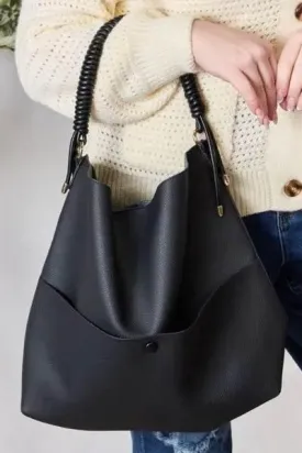 SHOMICO Elegant Vegan Leather Braided Handle Handbag with Pouch