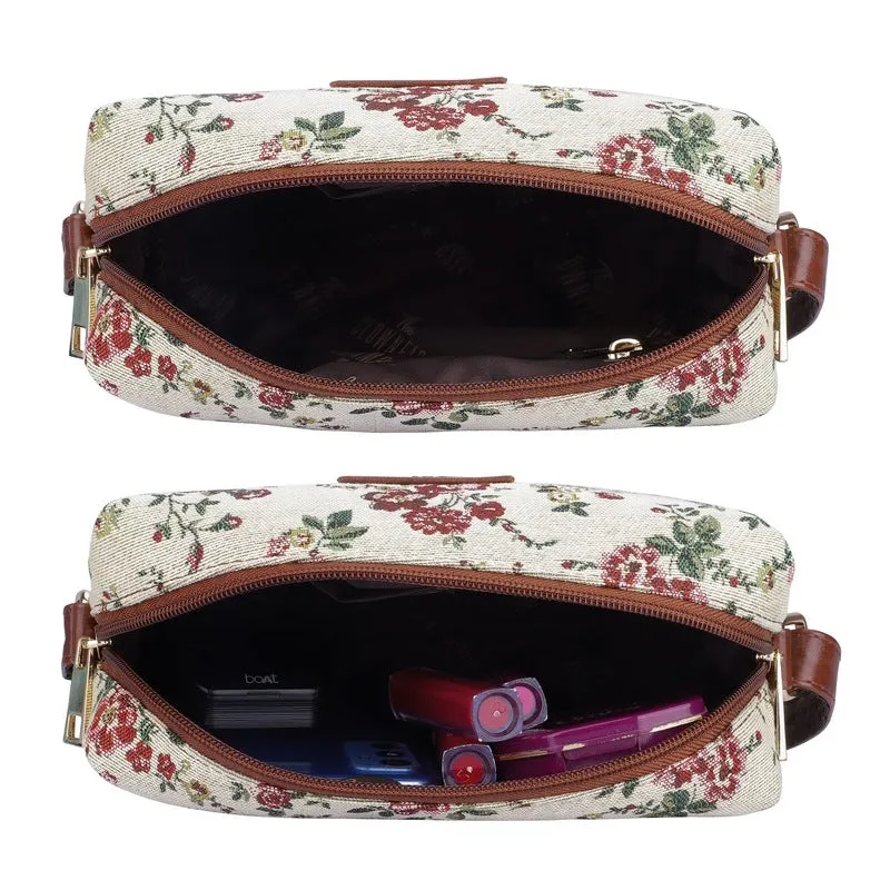 THE CLOWNFISH Adelina Series Sling for Women Faux Leather Casual Ladies Single Shoulder Bag For Women Crossbody Bag for College Girls (White-Floral)