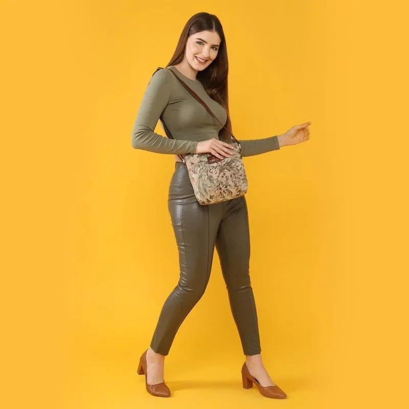 THE CLOWNFISH Flavia Series Sling for Women Tapestry Fabric & Faux leather Casual Ladies Single Shoulder Bag For Women Crossbody Bag for College Girls (Flax)