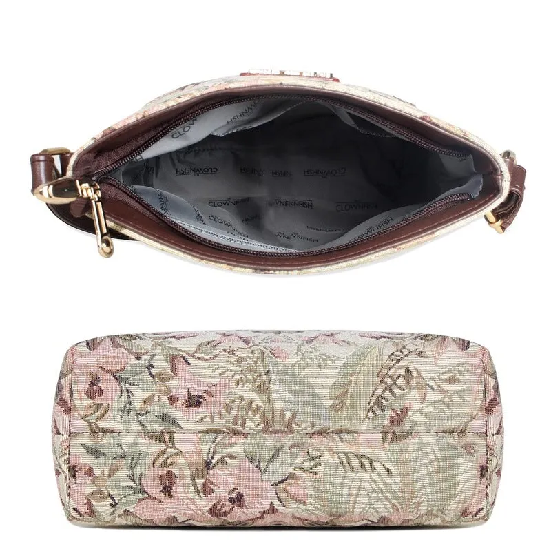 THE CLOWNFISH Flavia Series Sling for Women Tapestry Fabric & Faux leather Casual Ladies Single Shoulder Bag For Women Crossbody Bag for College Girls (Flax)