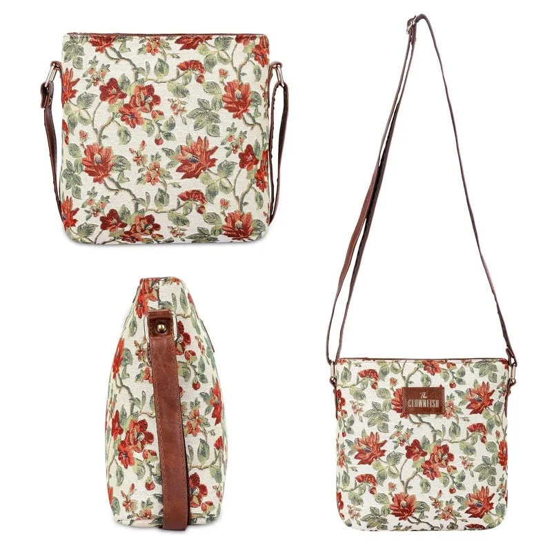 THE CLOWNFISH Linda Series Sling for Women Casual Ladies Single Shoulder Bag For Women Crossbody Bag for College Girls (Off White-Floral)