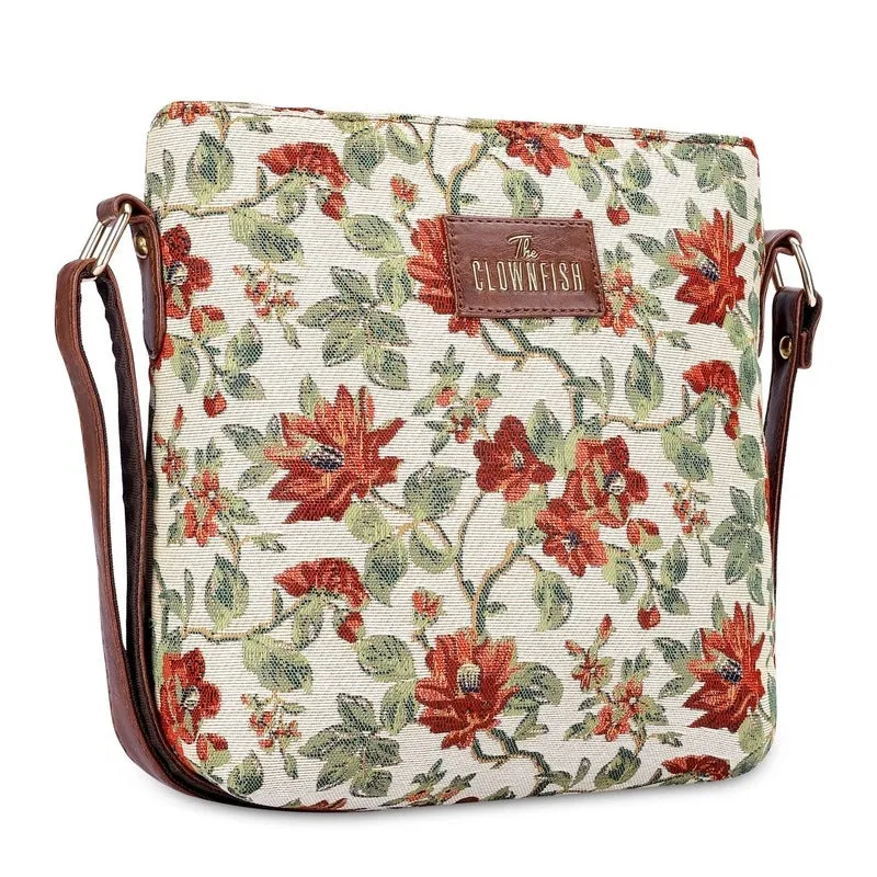 THE CLOWNFISH Linda Series Sling for Women Casual Ladies Single Shoulder Bag For Women Crossbody Bag for College Girls (Off White-Floral)