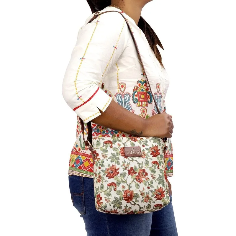 THE CLOWNFISH Linda Series Sling for Women Casual Ladies Single Shoulder Bag For Women Crossbody Bag for College Girls (Off White-Floral)