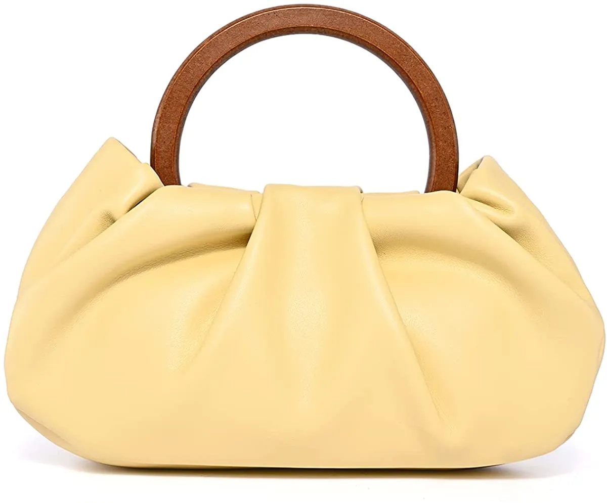 Trendy Black Ruched Wooden Top Handle Handbag
