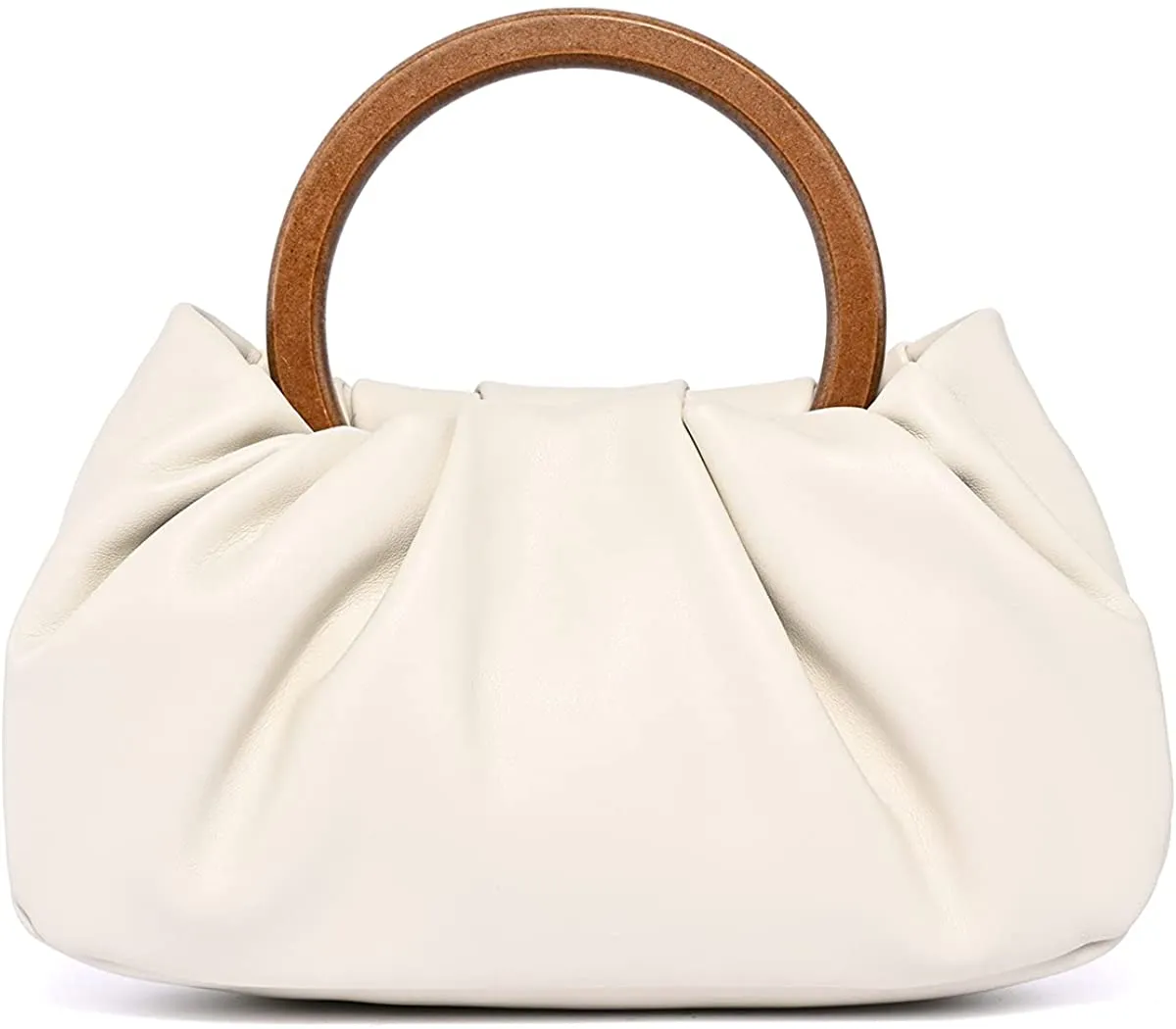 Trendy Black Ruched Wooden Top Handle Handbag