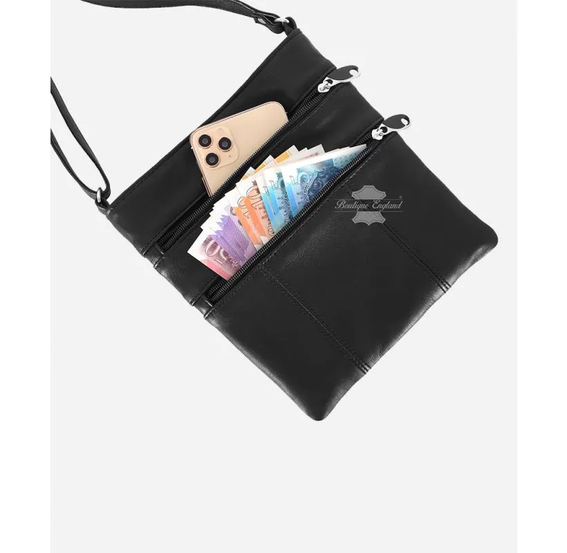 Women’s Slim Crossbody Bag Black Leather Long Strap Slim Travel Shoulder Bag